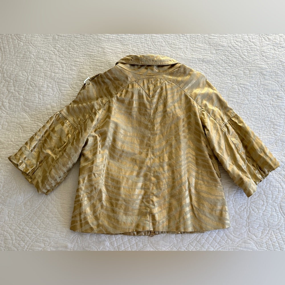 Berek Takako Metallic Gold Blazer Jacket Sz Medium Pockets Full Zip Linen Blend - Picture 14 of 16